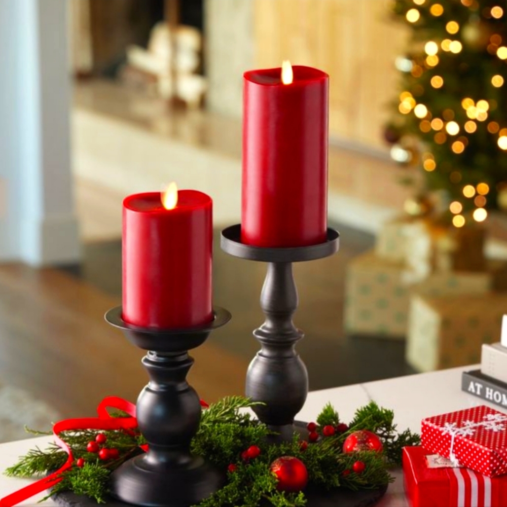 2 red pillar candles